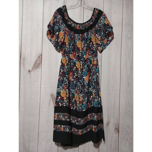 Loft Dress Ladies Medium Black‎ Floral Peasant - Picture 1 of 7